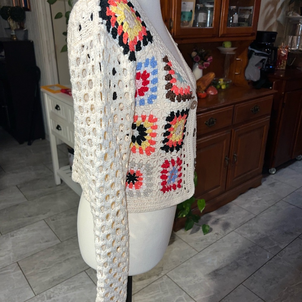Colorful Crochet Cardigan Sweater - Picture 3 of 4